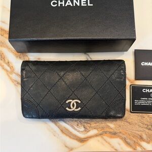 CHANEL Blue/Black Quilted Wallet